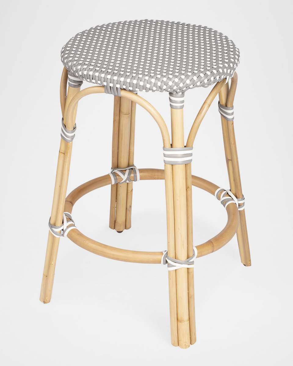 Tobias 24" Rattan Counter Stool, Gray/White Dot